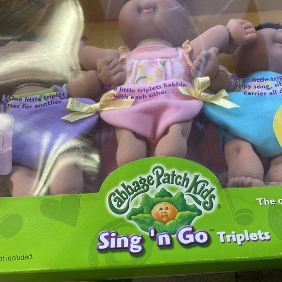 Mattel 2001 Cabbage Patch Kids Sing N Go Triplets 8.5" Baby Dolls & Carrier Rare - Picture 6 of 14